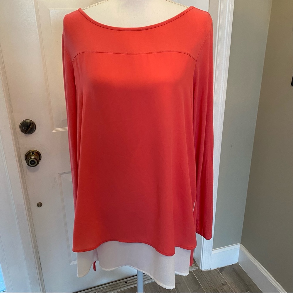 Soft Surroundings pink tunic with chiffon front panel and underlining